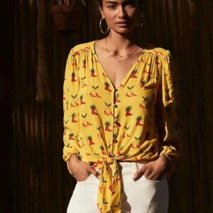 KENDRA DANDY for Anthropologie LS Blousy Top tie waist Strawberry Boots Sz 10